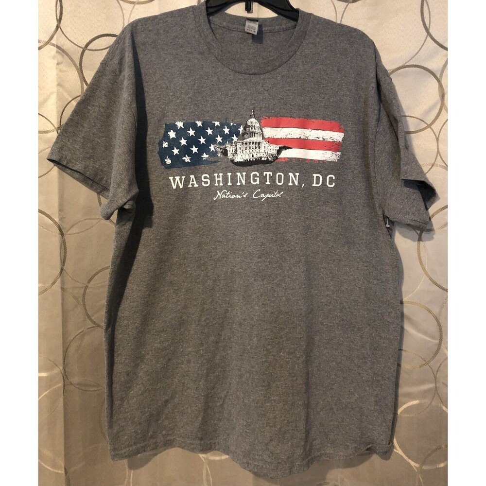 Washington DC Nation's Capitol Souvenir XL T-Shirt American Flag Gray Tee